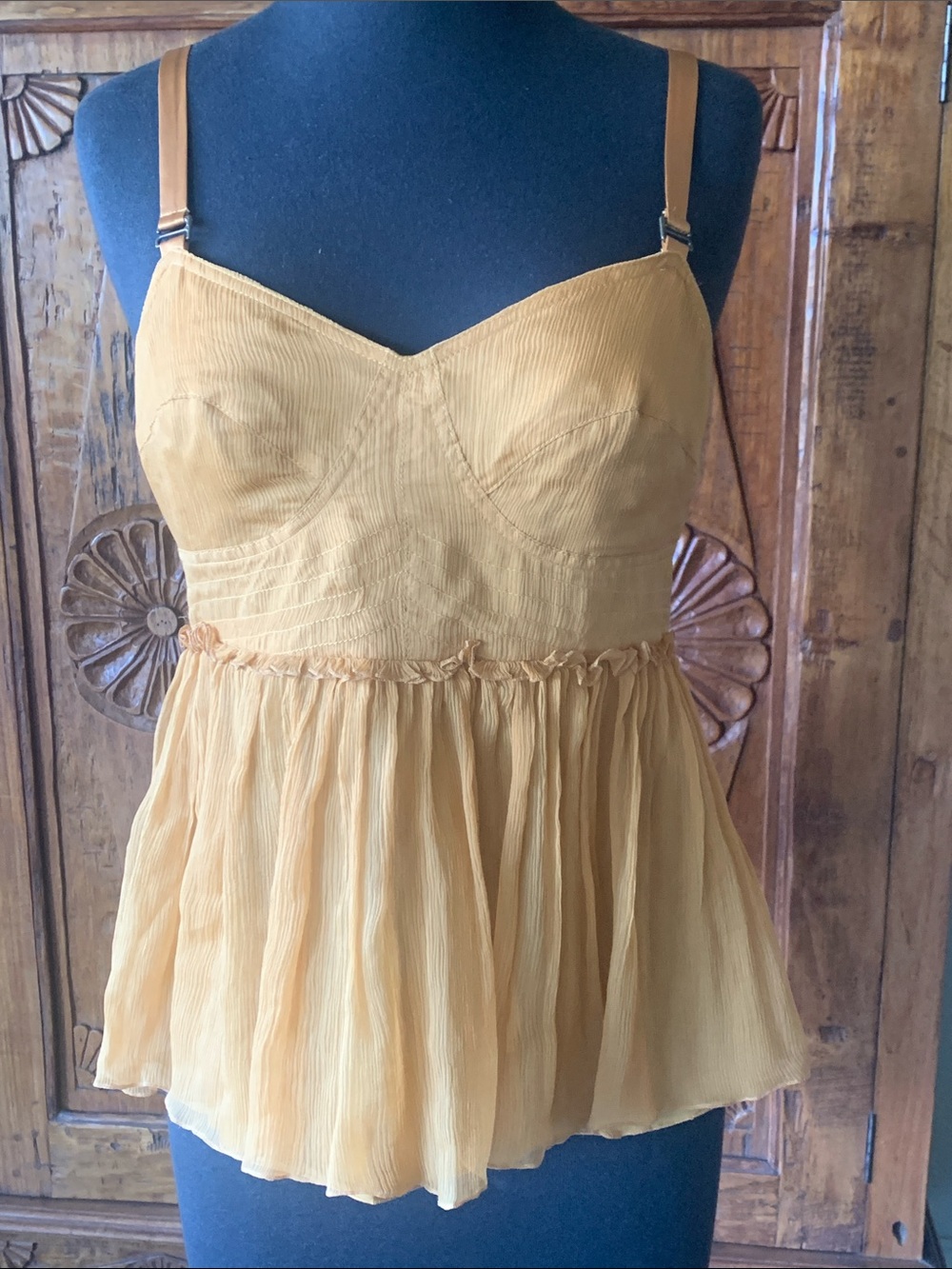 Philosophy di Alberta Ferretti Mustard Yellow Peplum Cami Top